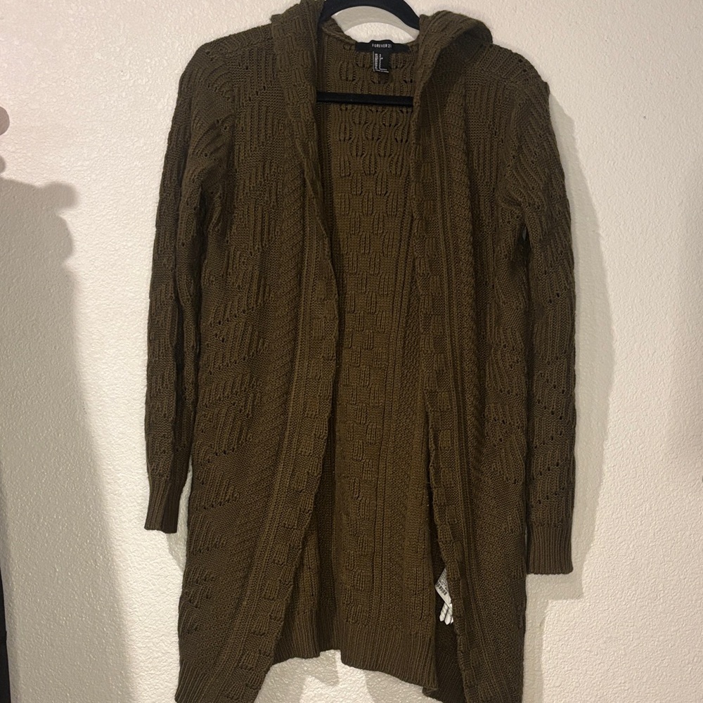 Forever 21 Green  Hooded Knit Cardigan